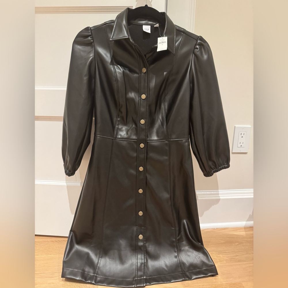 GAP Black Faux Leather Long Dress / Jacket